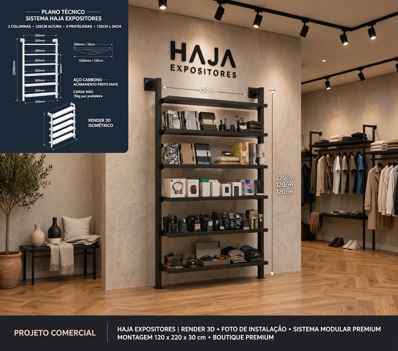 Projeto de araras industriais sob medida para arquitetos e lojas no Bras