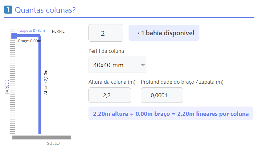 Pode escolher colunas sem braços se vai usar araras frontais ou RTs